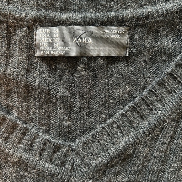 Zara Dark Grey Wool Blend Ribbed Knit Women's Sweater | Size Medium - Picture 6 of 8